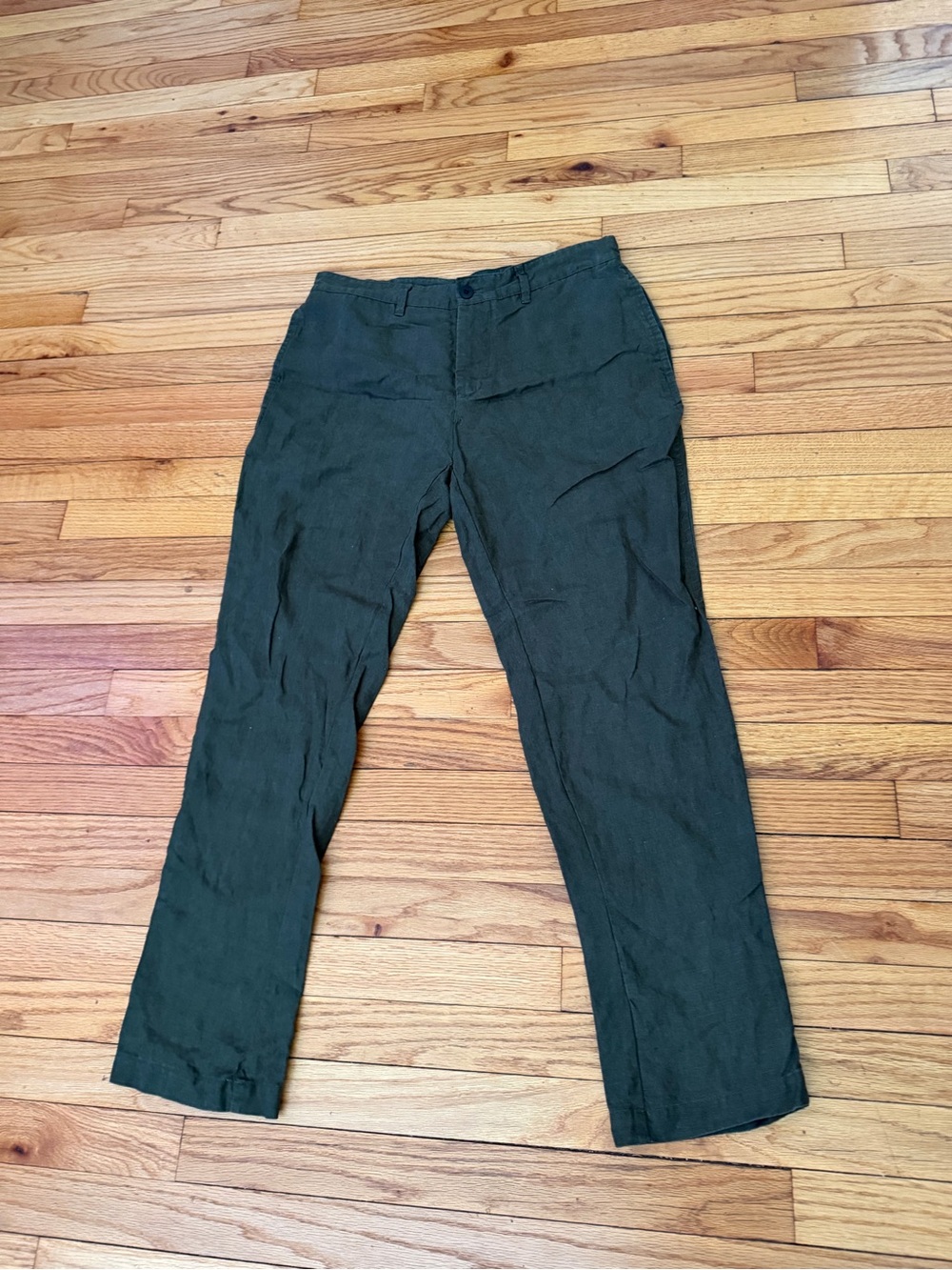 Massimo Dutti Linen Tapered Fit Olive Green Chinos Sz 36 tailored button fly